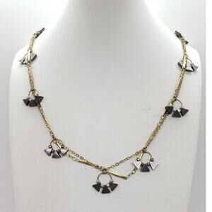 Vintage Geometric Charm Necklace Double Chain Mixed Metal MCM Brutalist